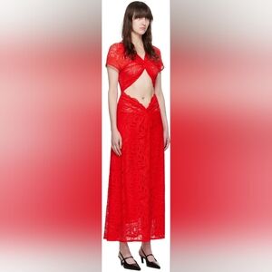 Beaufille Red Sassen Lace Cut Out Maxi Dress Xs